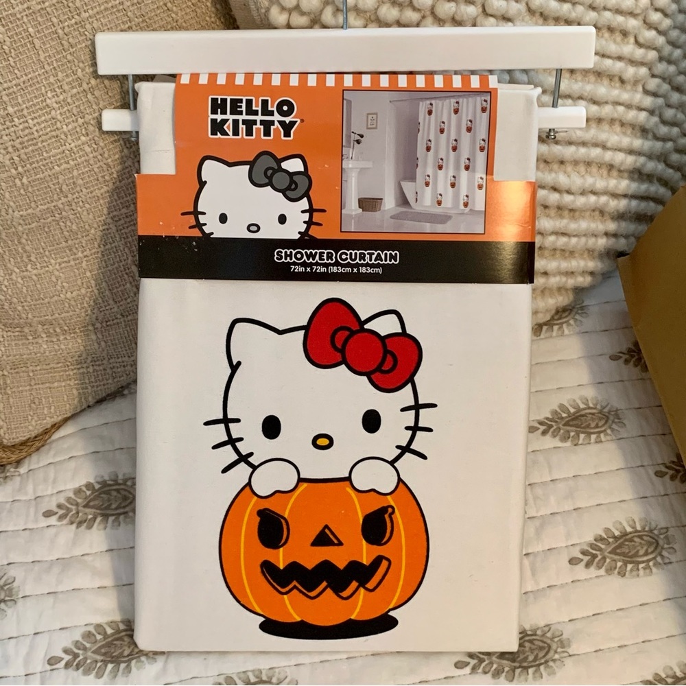Hello Kitty with Jack O’Lantern Pumpkin 72” x 72” Halloween Shower Curtain
